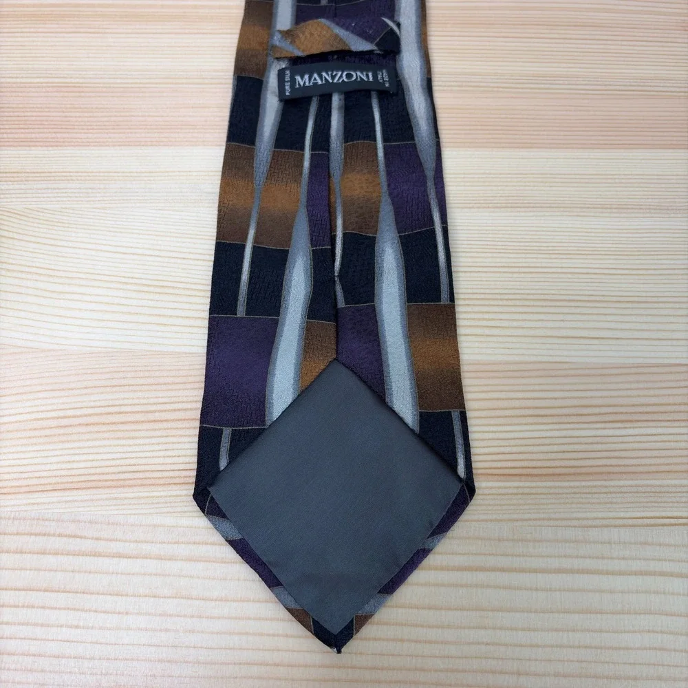 MANZONI Italy Silk Tie Men Abstract‎ Geometric Pattern Retro Necktie Handmade
